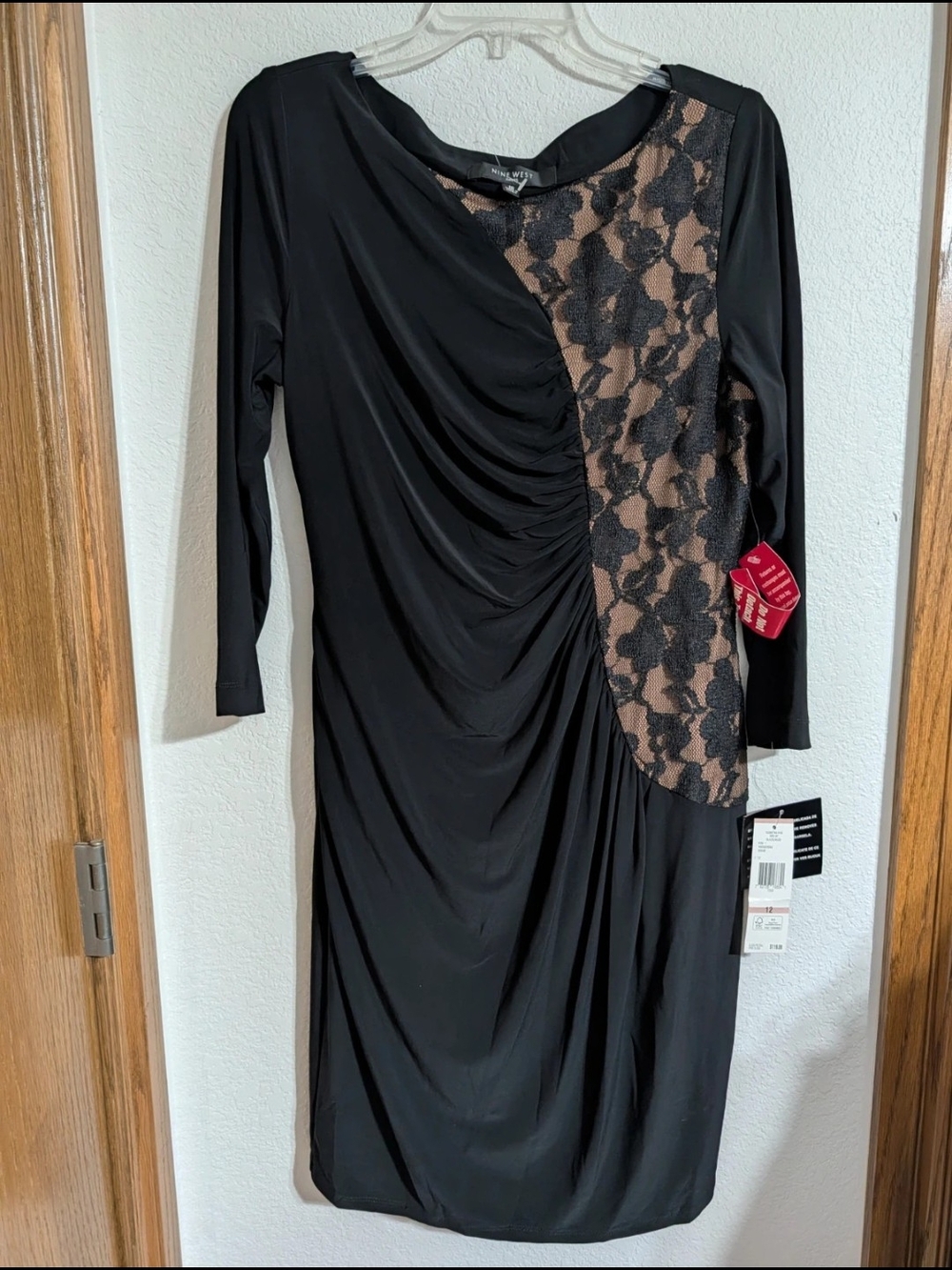Nine West Black Dress with Nude Underlay and Lace Panel